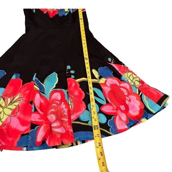 NINE WEST Black Floral Graphic A-Line Party Dress, Sundress, Size 6 - Picture 10 of 16